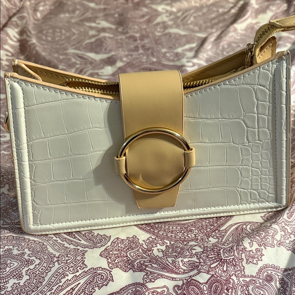 NWOTS Chic White and Tan Croc-Embossed Clutch